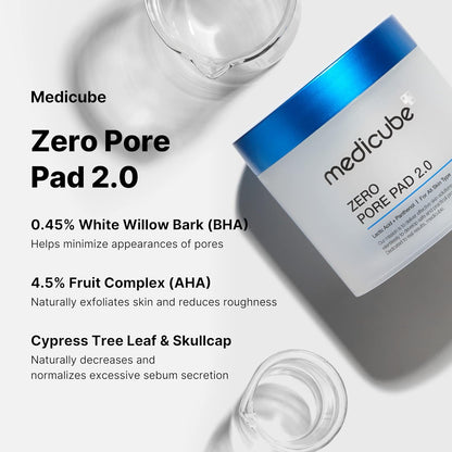 Medicube Zero Pore Pads 2.0 - Dual-Textured Facial Toner Pads for Exfoliation and Minimize Pores